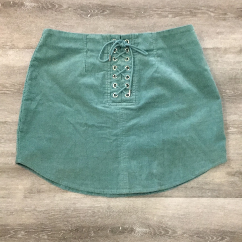 Teal Corduroy Lace Up Mini Skirt Size Medium